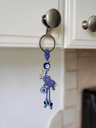 Miniatura 5 de LUCKBOOSTIUM Llavero de elefante de ojo turco con borlas azules, llavero decorativo contra el mal de ojo para bendición y buena suerte, dije