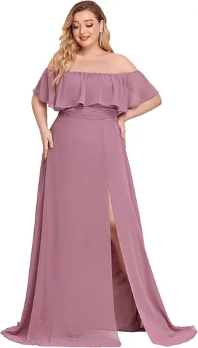 Ever-Pretty Vestido formal de gasa con hombros descubiertos y mangas con volantes y abertura lateral para mujer 0968-PZUSA