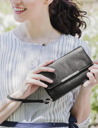 Miniatura 6 de MUNDI - Cartera de mano espaciosa con correa extraíble para la muñeca y función de bloqueo RFID para mujer negro L
