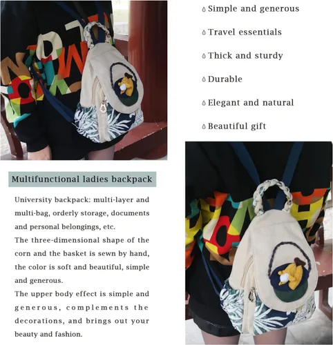Miniatura 10 de HUANGGUOSHU Mochila de algodón tejida de algodón bohemio con bordado de lona estilo bohemio con múltiples bolsillos retro linda mochila cartera