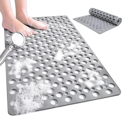 Tapete antideslizante para bañera y ducha, 30 x 17 pulgadas, tapete de baño suave con ventosas y agujeros de drenaje más grandes, lavable a máquina