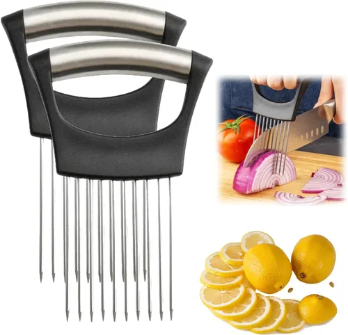 Soporte para rebanadas de cebolla de acero inoxidable, nuevo soporte de cebolla para rebanar, cortador de verduras de limón, herramienta auxiliar