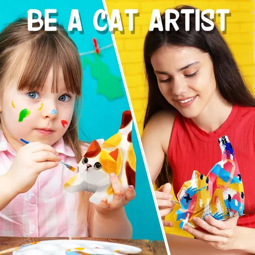 Miniatura 8 de FUNZBO Kit de lámpara para pintar tu propio gato de 4.3 pulgadas, suministros de pintura para niños y adolescentes, juguete de luz nocturna