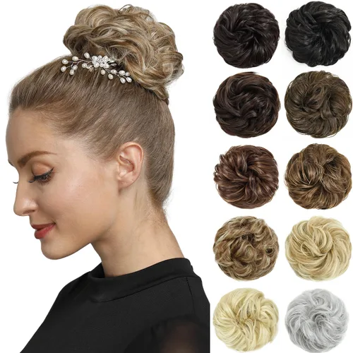 Miniatura 8 de Rose bud Extensiones de Cabello para Mujer con Forma de Moño Desordenado, Extensión de Cabello con Moño Rizado y Despeinado, Scrunchie de Cabello