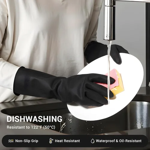 Miniatura 4 de ThxToms 3 pares de guantes de lavado de platos, guantes de limpieza de látex reutilizables para tareas domésticas, cocina, baño, duraderos