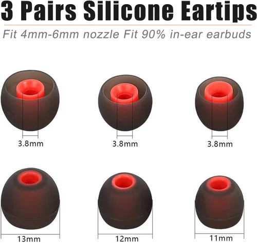 Miniatura 4 de Aletas universales para los oídos, puntas de repuesto para auriculares, puntas de silicona, 3 pares cada uno, 2 clips de cable