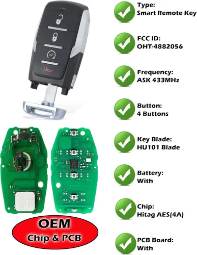 Miniatura 2 de Llavero inteligente para Dodge RAM 1500 2019-2024, Alliskeys Proximity Keyless Entry Control remoto de repuesto compatible con Dodge RAM 1500 Pickup
