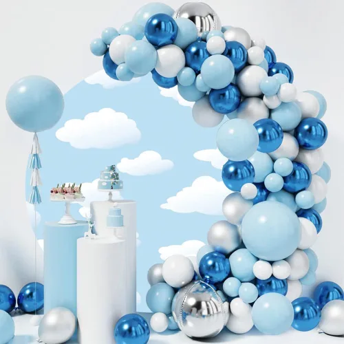 Miniatura 2 de Telón de fondo redondo de 5 x 5 pies, diseño de cielo azul y nubes blancas, fondo de fotografía de círculo celestial de poliéster para niños, baby
