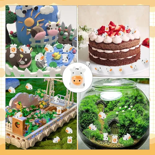Miniatura 4 de Juego de 35 mini figuras de vaca de resina, animales del bosque, vacas en miniatura, juego de figuras de animales de resina, pequeños animales
