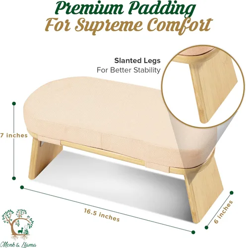 Miniatura 2 de Monk & Llama Banco de meditación – Taburete plegable y ergonómico de bambú – Perfecto banco Seiza silla de meditación para oración y viajes – Beige