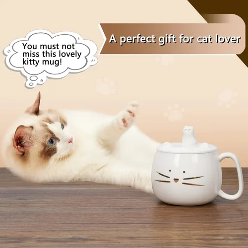 Miniatura 8 de Koolkatkoo Taza de café única con tapa para los amantes de los gatos, lindas tazas de té de cerámica con soporte para teléfono celular, taza