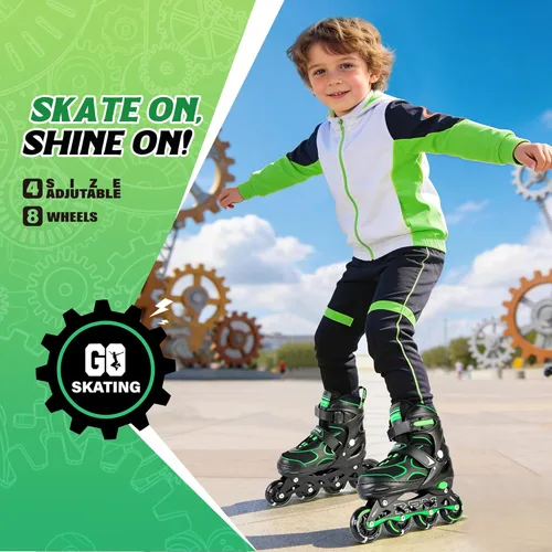 Miniatura 2 de 2PM SPORTS Patines en línea para niños y niñas, niños de 5 a 8 a 12 años, 4 a 6, 6 a 12 años, con ruedas iluminadas, cuchillas ajustables para Verde