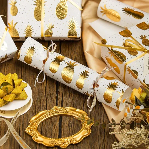 Miniatura 3 de Flyhill - Rollo de papel kraft de piña en lata - 17 pulgadas X 33 pies - Diseño de papel de regalo con piña 3D en relieve metálico dorado