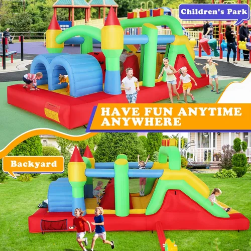 Miniatura 11 de Whubefy Casa de rebote grande inflable de 18x8.2 pies para niños grandes de 8 a 12 años, casa de obstáculos inflable con doble tobogán, túneles