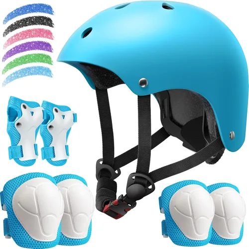 Miniatura 12 de Juego de casco de bicicleta para niños, casco ajustable para niños de 2-3-5-8-14 años, juego de almohadillas para niños pequeños con rodilleras