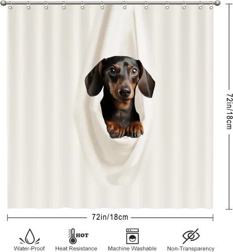 Miniatura 3 de Cortinas de ducha clásicas divertidas – Dachshund descansando en tela blanca colgada de poliéster tela de poliéster decoración de baño con ganchos