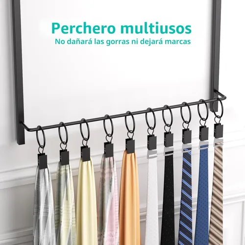 Miniatura 3 de HapiRm Perchero para Puerta - Organizador de Sombreros de 3 Niveles Montado en la Pared con 16 Ganchos y 10 Clips Móviles, Organizador de Sombreros