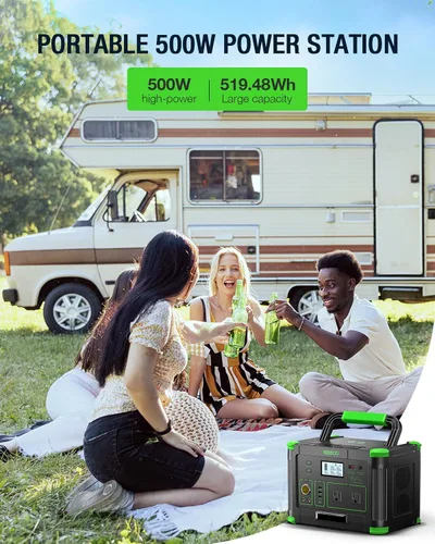 Miniatura 7 de Estación de energía portátil de 500 W, 519.48 Wh/140400 mAh, generador solar, batería de litio de reserva, fuente de alimentación con 2 salidas