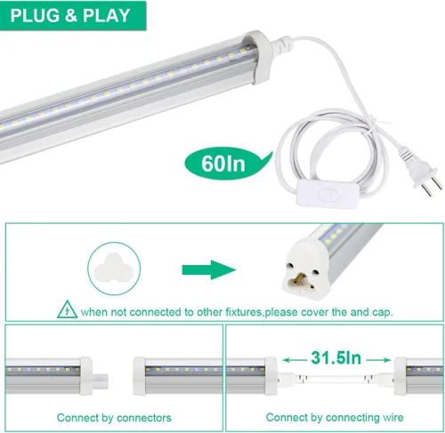 Miniatura 3 de Luces de cultivo T5 de espectro completo de 5000 K, lámpara de cultivo de plantas de 1.4 pies (4 piezas x 10 vatios), tiras de luz LED conectables
