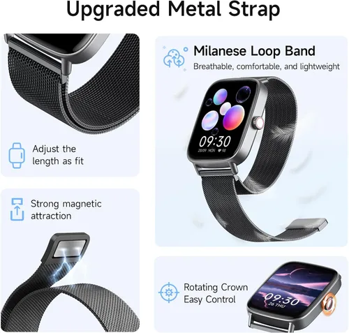 Miniatura 8 de Reloj inteligente para mujeres, reloj inteligente HD de 1.85 pulgadas, compatible con iPhone/Samsung/Android (respuesta/hacer llamadas), más de 100