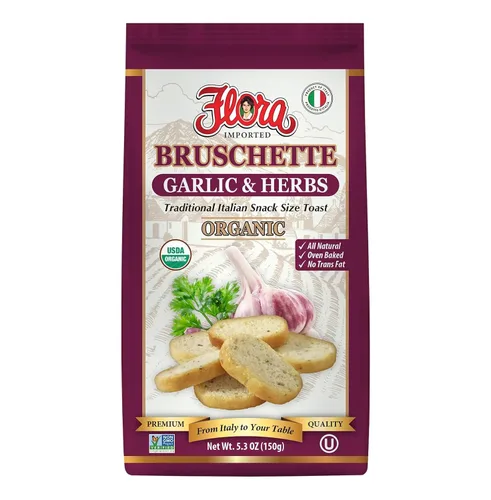 Flora Foods - Mini tostadas de bruschette orgánicas (ajo y hierbas), importadas de Italia, pan para bruschetta