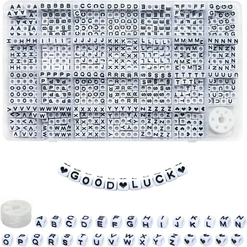 Miniatura 29 de Amaney – 1600 piezas, cuentas acrílicas del alfabeto, 31 estilos, corazón, número, estrella y sonriente, cuentas de 4 x 7 mm para hacer joyería