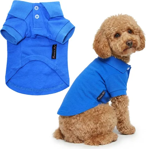Miniatura 30 de Parisian Pet Polo para perro – Camisa de algodón transpirable en amarillo sólido – Ropa de verano tipo pullover con cuello abotonado para perros