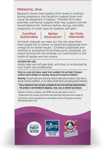 Miniatura 6 de Nordic Naturals DHA Prenatal, Fresa - 120 Cápsulas Blandas - 830 mg de Omega-3 + 400 UI de Vitamina D3 - Apoya el Desarrollo Cerebral en Bebés