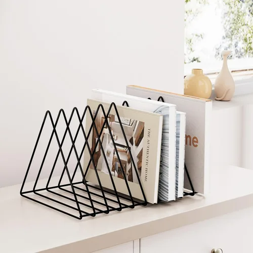 Miniatura 4 de Urban Deco Organizador de escritorio triangular, soporte para revistero de alambre de metal, 10 secciones, organizador de carpetas de archivos