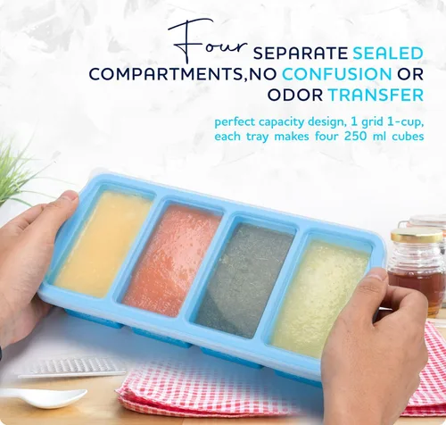 Miniatura 3 de ZIP STANDING Bandejas de silicona para congelador con tapa, contenedor para sopa de 1 taza, moldes grandes para cubitos de hielo con anillo de acero