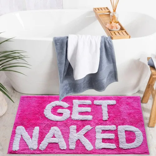 Miniatura 6 de Evovee Alfombra de baño con texto en inglés «Get Nake» de 31.5 x 20 pulgadas, divertida y bonita, alfombra de baño con texto «Get Nake», divertida