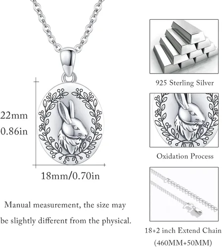 Miniatura 5 de OHAYOO Collar con medallón de conejo de plata de ley 925 con medallón de fotos de conejito vintage que sostiene fotos, regalo personalizado