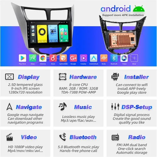 Miniatura 3 de Pantalla táctil Android compatible con Carplay Android Auto, radio de coche, estéreo, Bluetooth, navegación, reproductor multimedia, GPS, WiFi