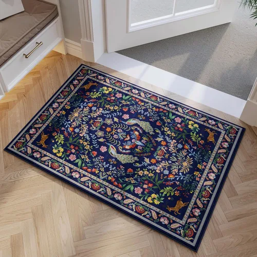 Miniatura 39 de Rugcomf Alfombra de pasillo lavable para cocina 2'6''x8' Alfombra de pasillo para entrada interior floral antideslizante alfombra suave para Azul