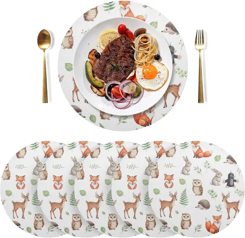 Miniatura 3 de Cute Animals Owl Fox White PVC Placemat, Non Slip Heat Proof Table Mat for Kitchen one sizex1