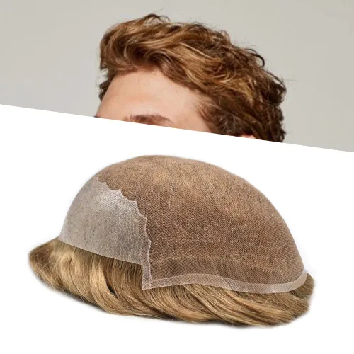 Miniatura 40 de Toupee para hombres, sistema de reemplazo de cabello humano Remy, nudos blanqueados, encaje frontal, piel fina, para hombre, color gris, pelucas