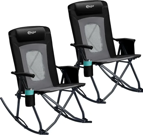 Miniatura 10 de PORTAL Silla mecedora plegable de gran tamaño para acampar, portátil, para exteriores, con respaldo alto, reposabrazos duros, bolsa de transporte