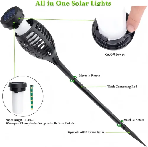 Miniatura 5 de Luces Solares para Exteriores, Paquete de 6 Luces Antorcha Solar con Llama Parpadeante, Luces de Navidad Impermeables para Decoración de Navidad