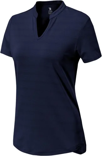 Miniatura 10 de Gopune Polo de golf con cuello en V para mujer, sin cuello, manga corta, ligera, de secado rápido, camisetas de tenis para correr