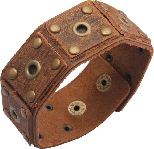 Miniatura 28 de Jeilwiy Pulseras de cuero punk para hombres, pulseras hechas a mano, brazalete ancho, joyería trenzada, color negro y marrón, ajustable, regalos