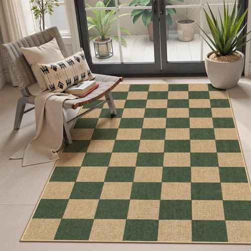 Miniatura 12 de Lahome Alfombra de yute a cuadros fácil 2'x3', alfombra pequeña para entrada, antideslizante, alfombra para la puerta delantera de la cocina