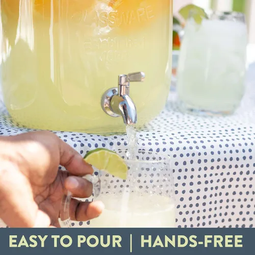 Miniatura 5 de Crutello Dispensador de bebidas de vidrio para exteriores con espita de acero inoxidable y cilindro de hielo, dispensador de bebidas de 2 galones