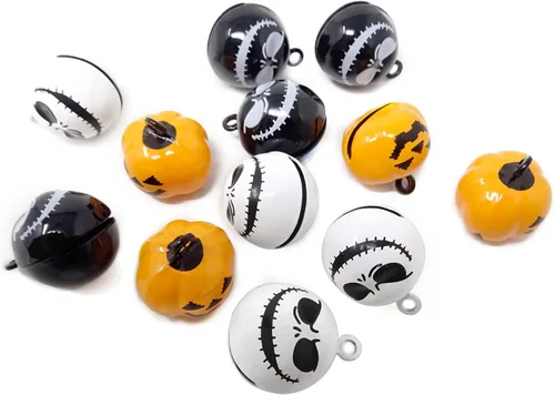 Miniatura 3 de Honbay 12 decoraciones de Halloween, campanas de calabaza, campanas de calavera fantasma, para árbol de Halloween, aretes, collar de mascotas