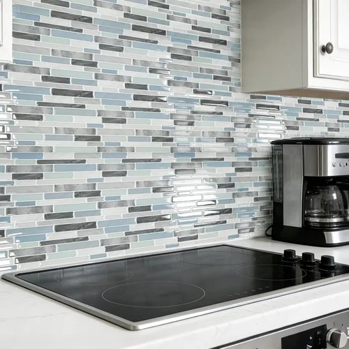 Miniatura 2 de LONGKING Loseta en muro adhesiva para cocina con diseño de mármol (10 azulejos)