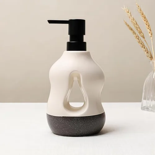 Miniatura 7 de BosilunLife Juego de 4 accesorios de baño de cerámica, dispensador de jabón hueco ondulado y artículos esenciales de tocador, beige de dos tonos