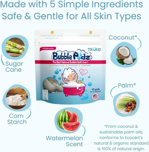 Miniatura 8 de TruKid Juego de sandía Bubble Podz & BubbleGlove - Cápsulas de baño de burbujas y 2 guantes de lavado para niños pequeños y niños