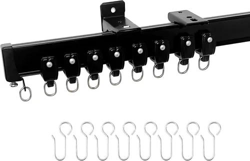 Juego de rieles de cortina de techo de aluminio con ganchos, soporte de techo y montaje en pared, divisor de habitación, barras de cortina