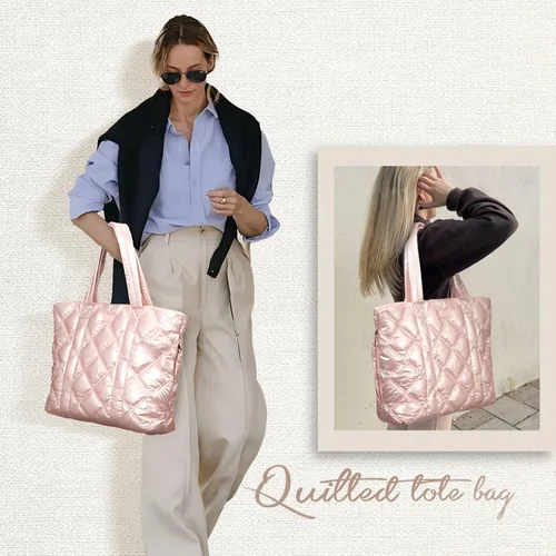 Miniatura 2 de Bolso de mano grande acolchado, moderno y lujoso de algodón acolchado acolchado para mujer, bolsos de diseñador suaves para invierno, hombros
