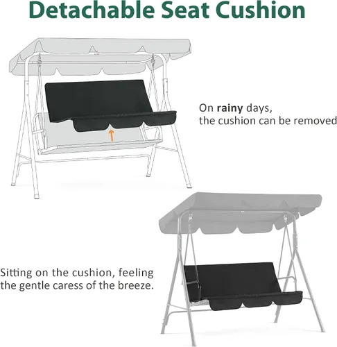 Miniatura 5 de MCombo - Silla de columpio para patio al aire libre, sillón balanceable con toldo ajustable para 3 personas, cojines extraíbles, 4003