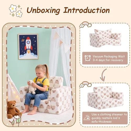 Miniatura 9 de Sofá para niños pequeños, silla para niños, sofá para niños con bolsillos laterales que brilla en la oscuridad, sillón para niños con funda